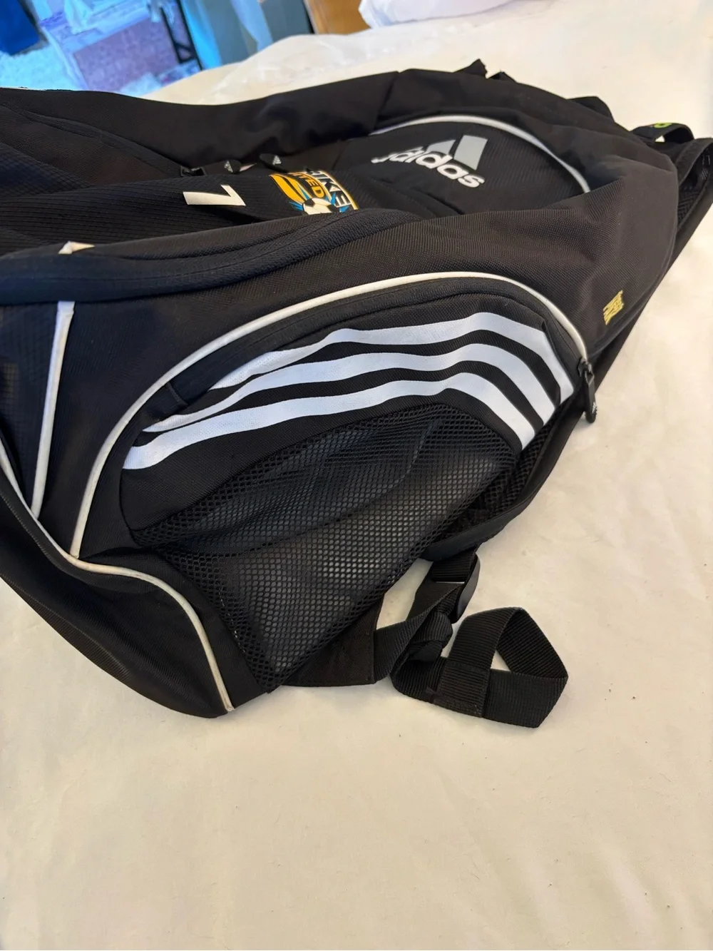 adidas Black Backpack with White Trim and Striker United Logo